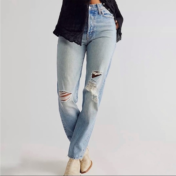 MOTHER Jeans Mother The Huffy Skimp Distressed High Rise Jeans In